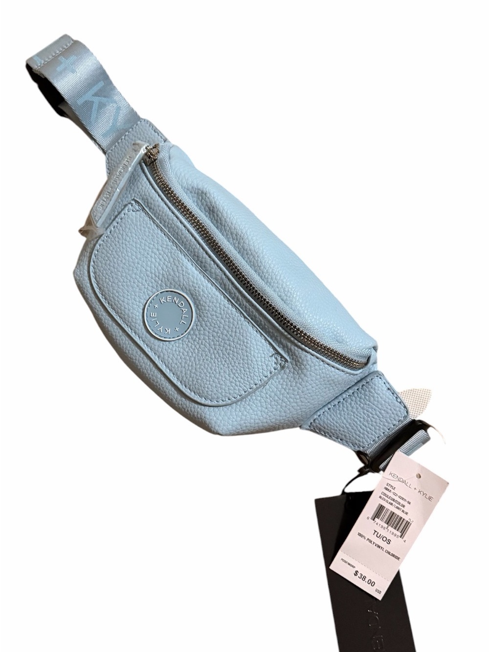 Kendall & Kylie Pale Blue Pebbled Leather Crossbody Belt Bag